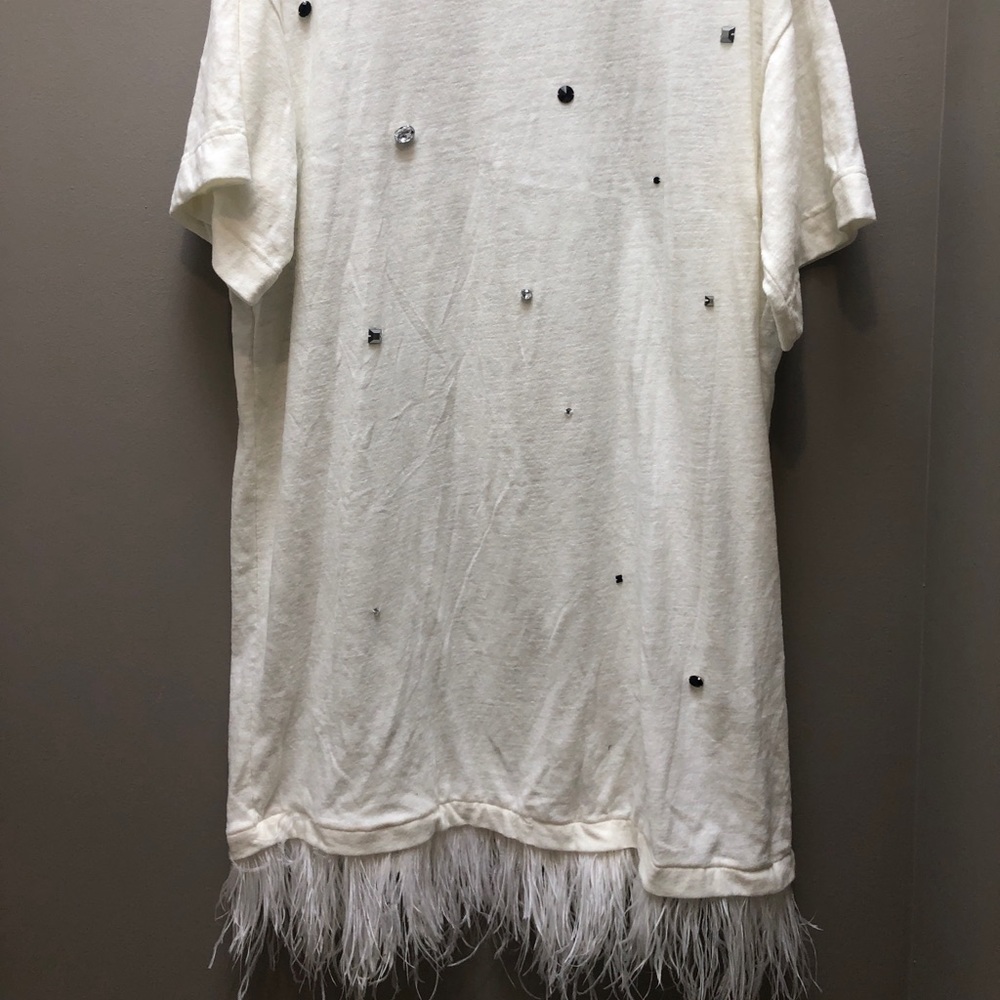 Korean brand oversized shirt dress with feathers